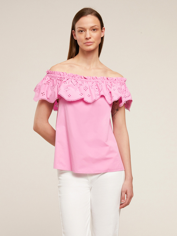 Off-shoulders top with broderie anglaise flounce