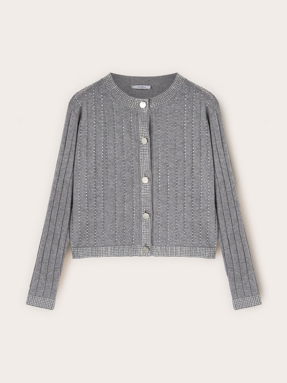 Cardigan cropped in maglia con strass