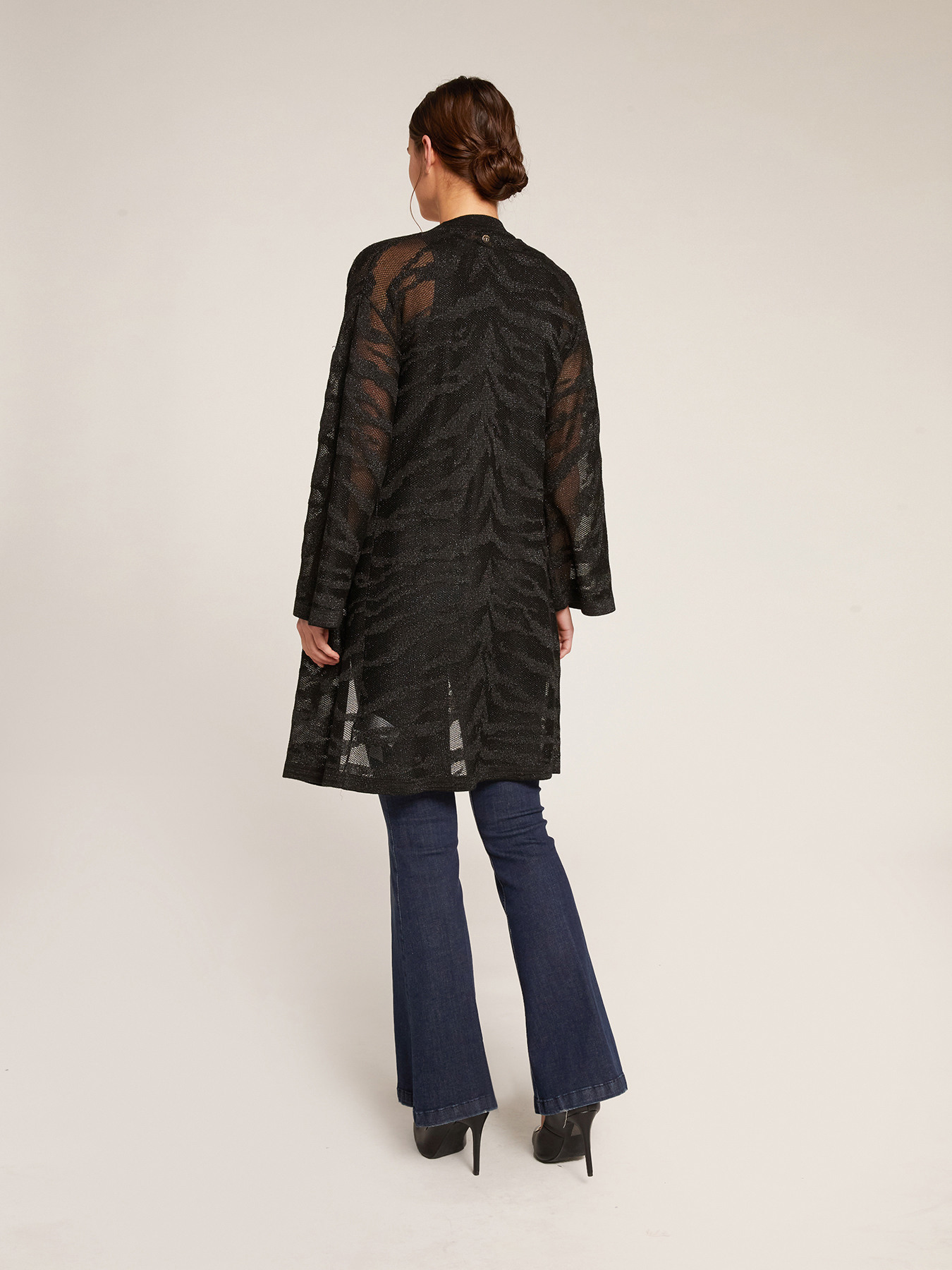 Zebra pattern openwork cardigan image number 1