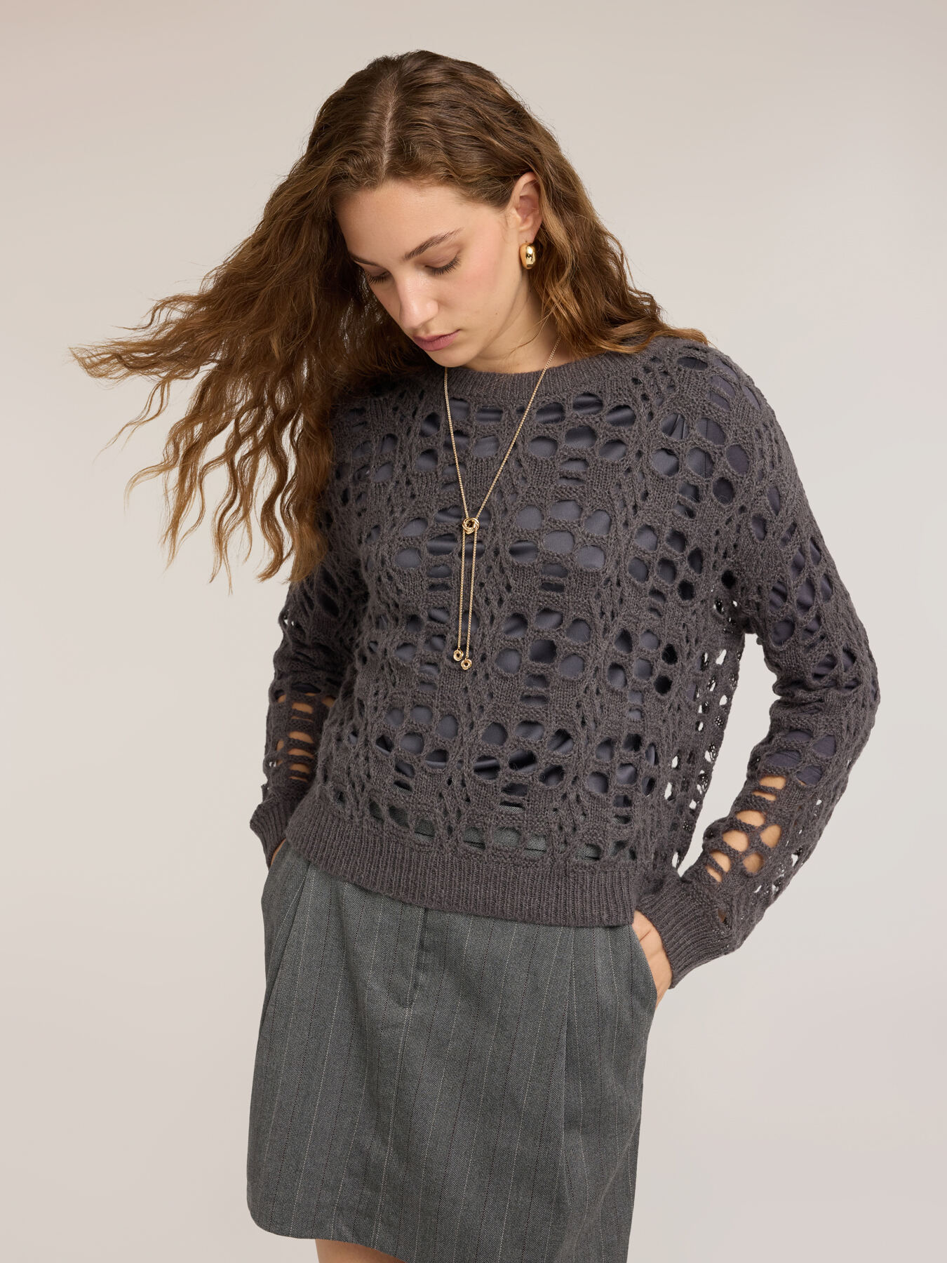 Openwork wool blend sweater image number 0
