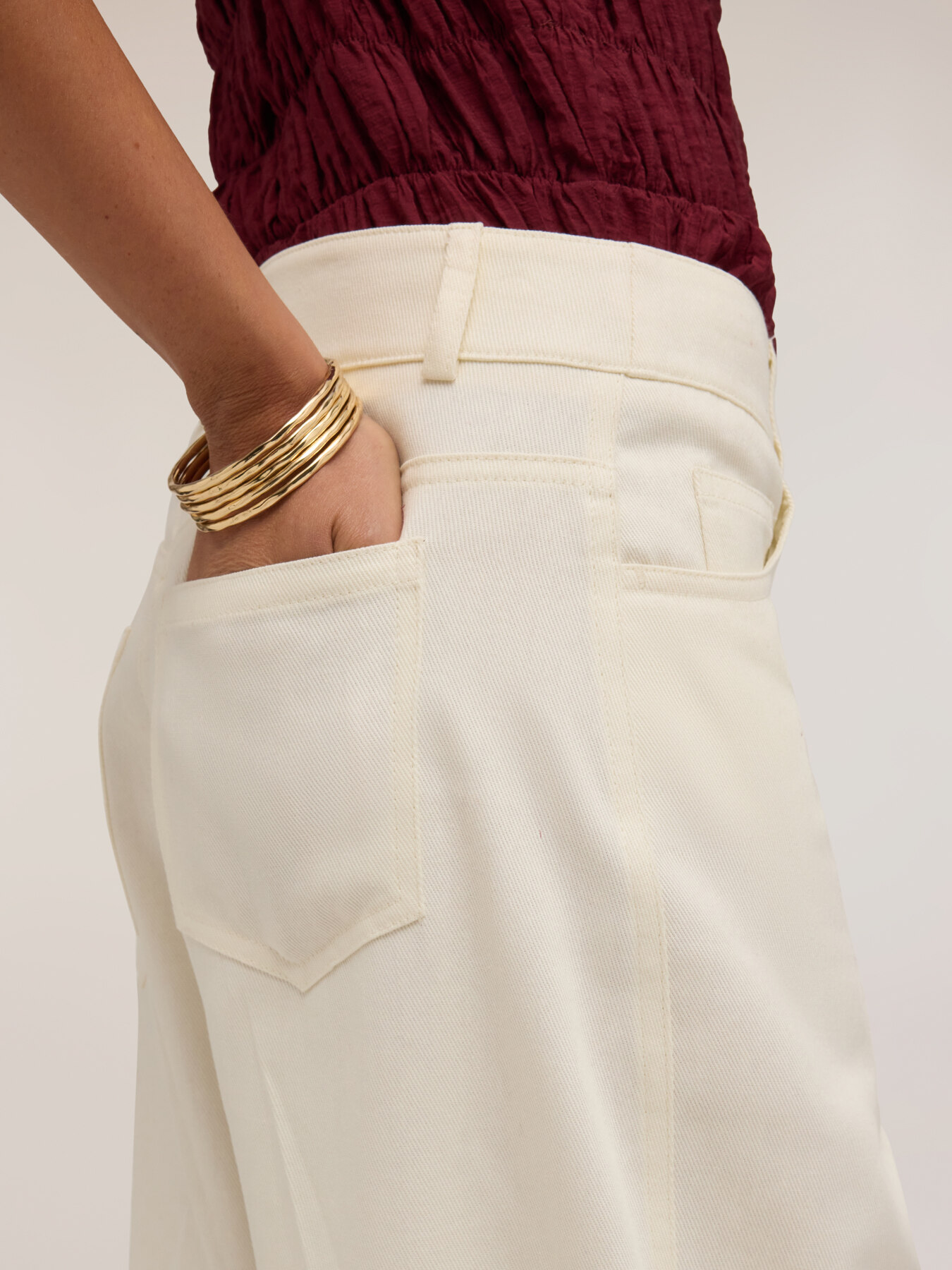 Pantaloni cropped barrel leg in drill di cotone image number 3