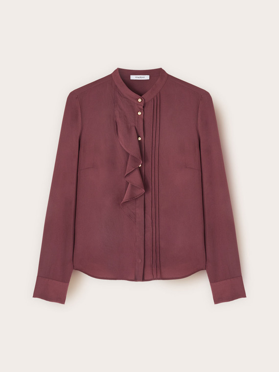 Chemise en cr&ecirc;pe de chine avec volant asym&eacute;trique