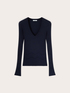Flat rib knit sweater with V-neck image number 4