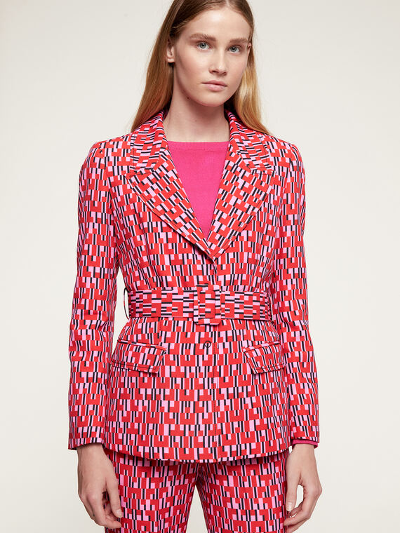 Jacket with geometric pattern belt