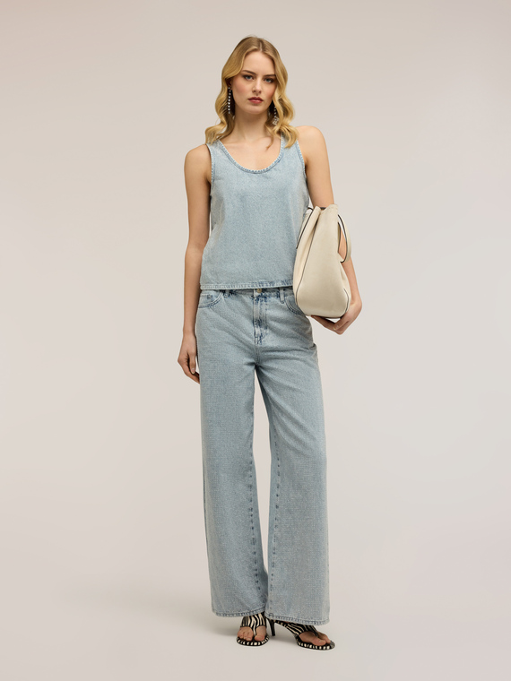 Jeans palazzo con cristalli