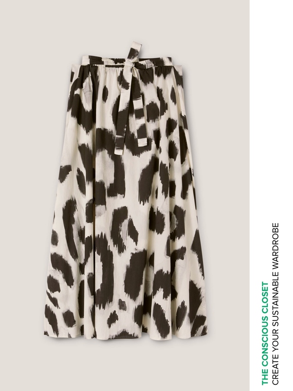 Falda larga de algodón con estampado animalier
