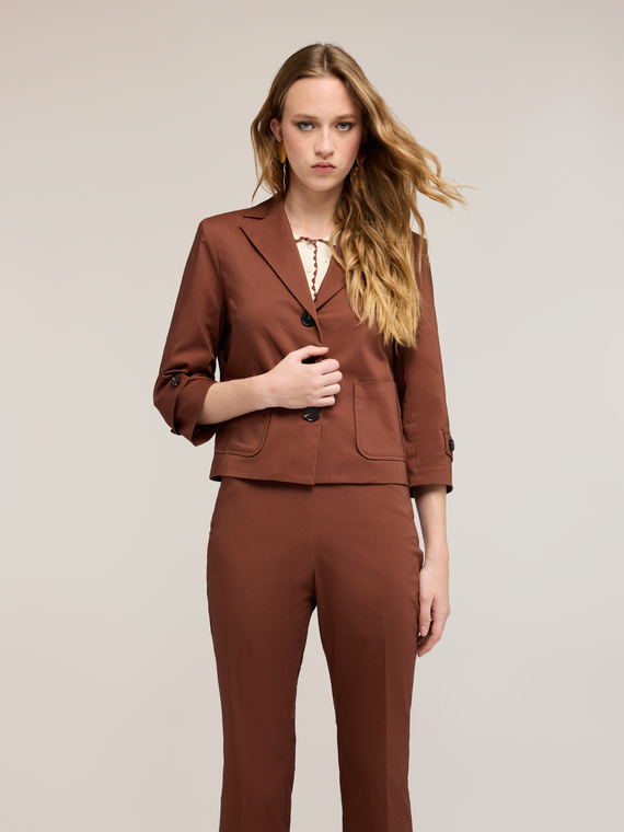 Three-quarter sleeve cotton blend jacket