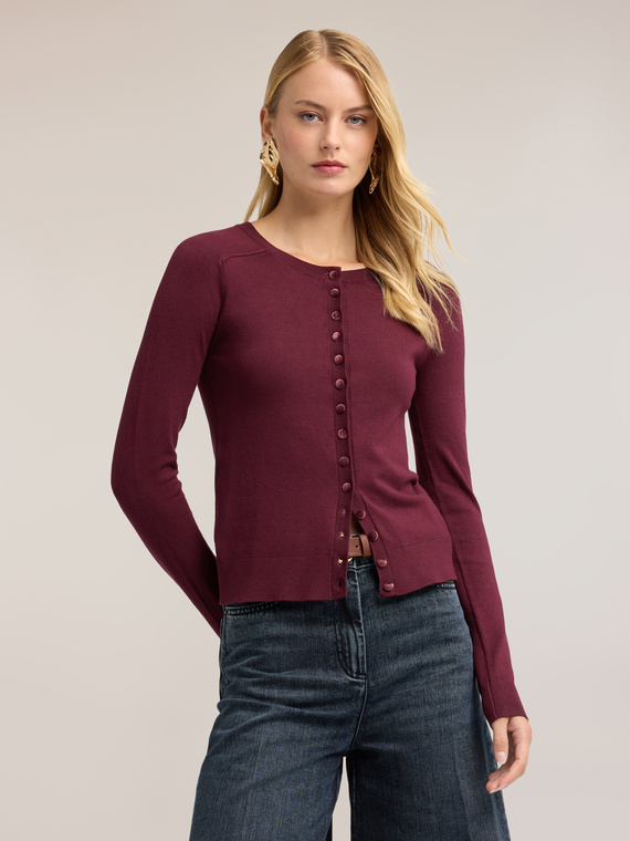 Cardigan aus glatt rechts gestrickter Strickware mit Raglan&auml;rmeln
