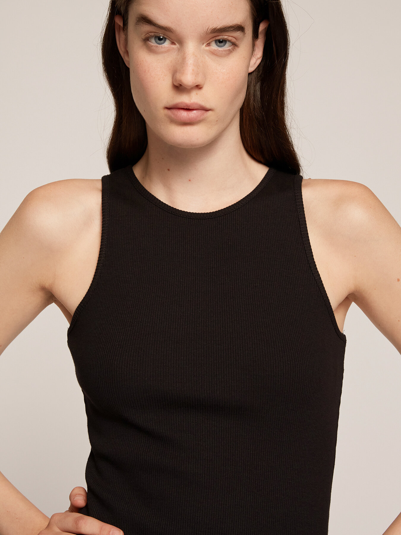 Broad-shoulder ribbed top in jersey image number 2
