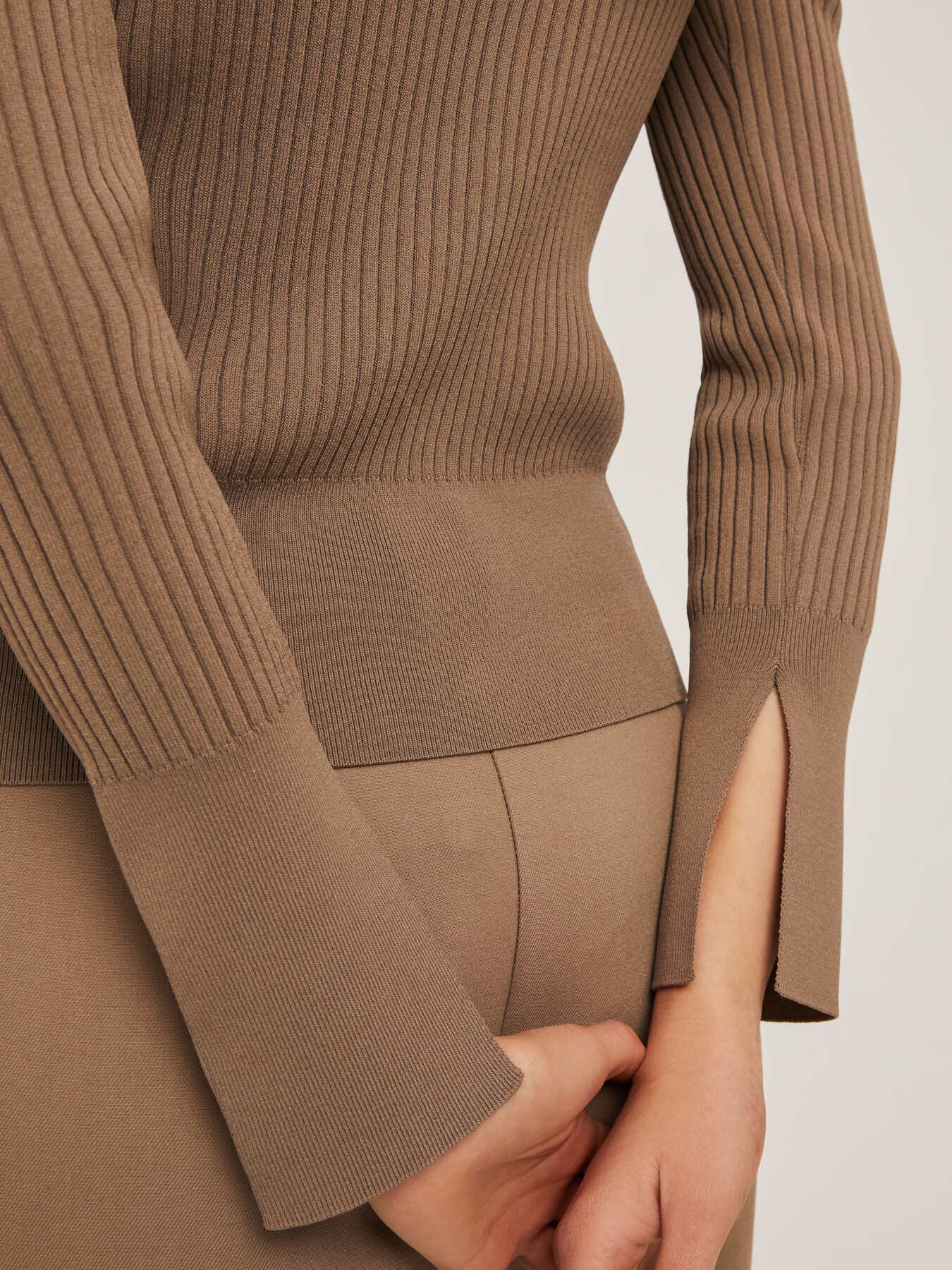 Rib knit cardigan with collar image number 3