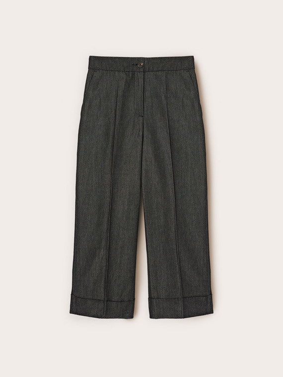 Cropped ramie blend trousers