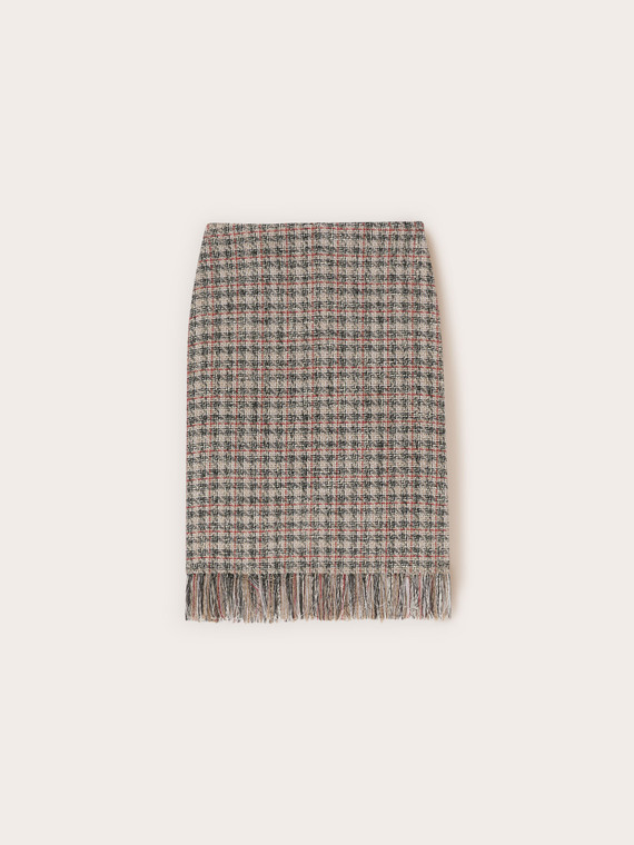 Boucl&eacute; pencil skirt with fringes