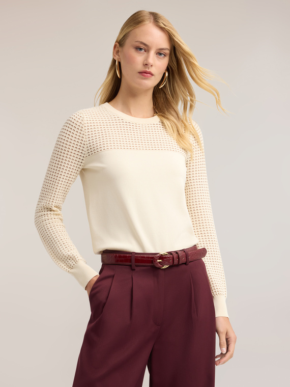 Viscose blend sweater with openwork details