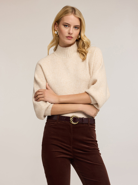 Short ribbed sweater with high neck