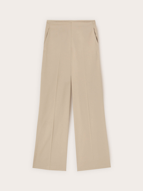 Wide-leg gabardine trousers with pressed crease
