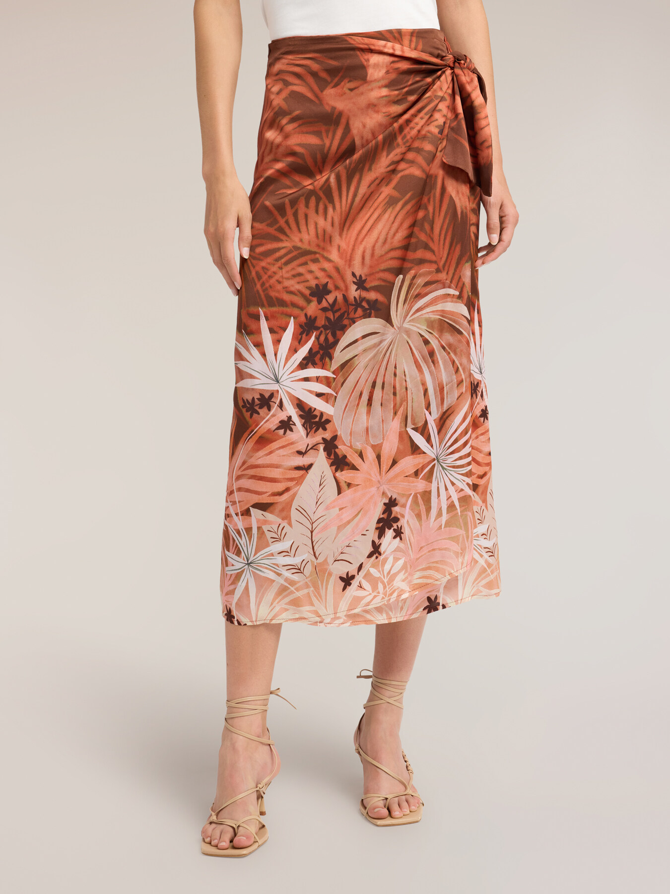 Pareo-effect satin skirt with print image number 2