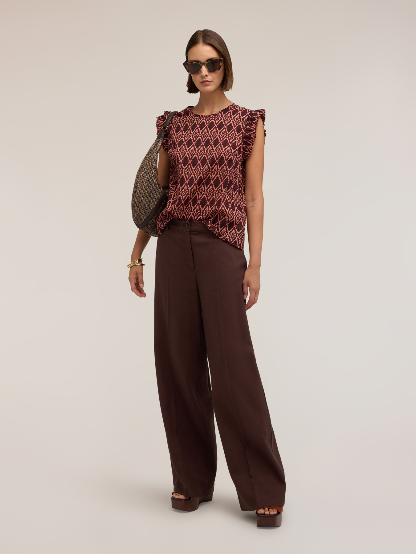 Cotton voile blouse with print and ruffle image number 2