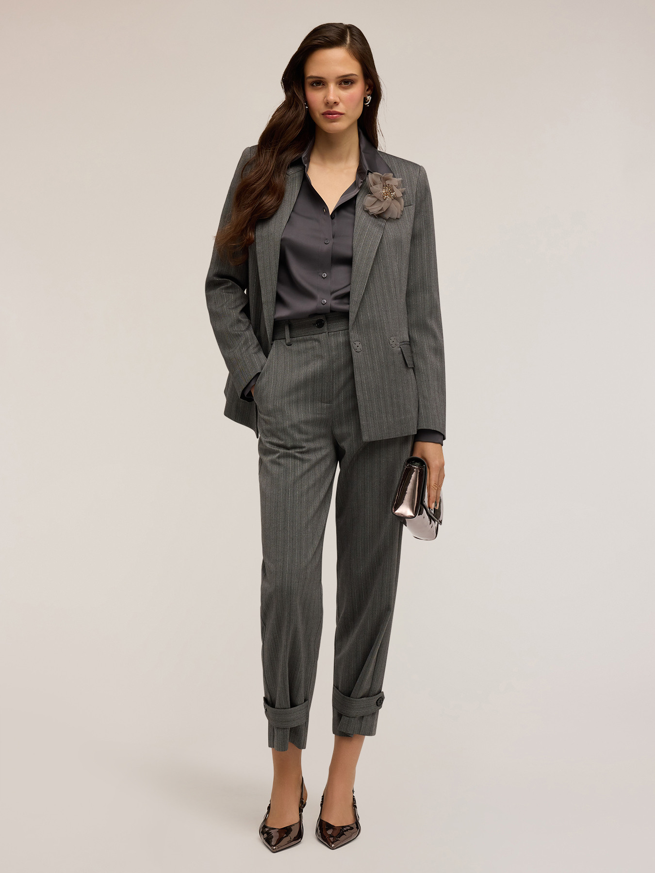 Pantalon ray&eacute; lurex avec ceinture image number 2