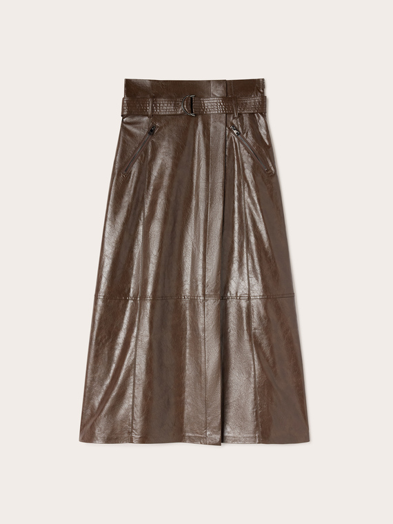 Midi A-line skirt in coated fabric