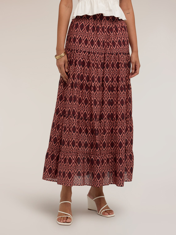 Maxi flared skirt in voile with geometric print