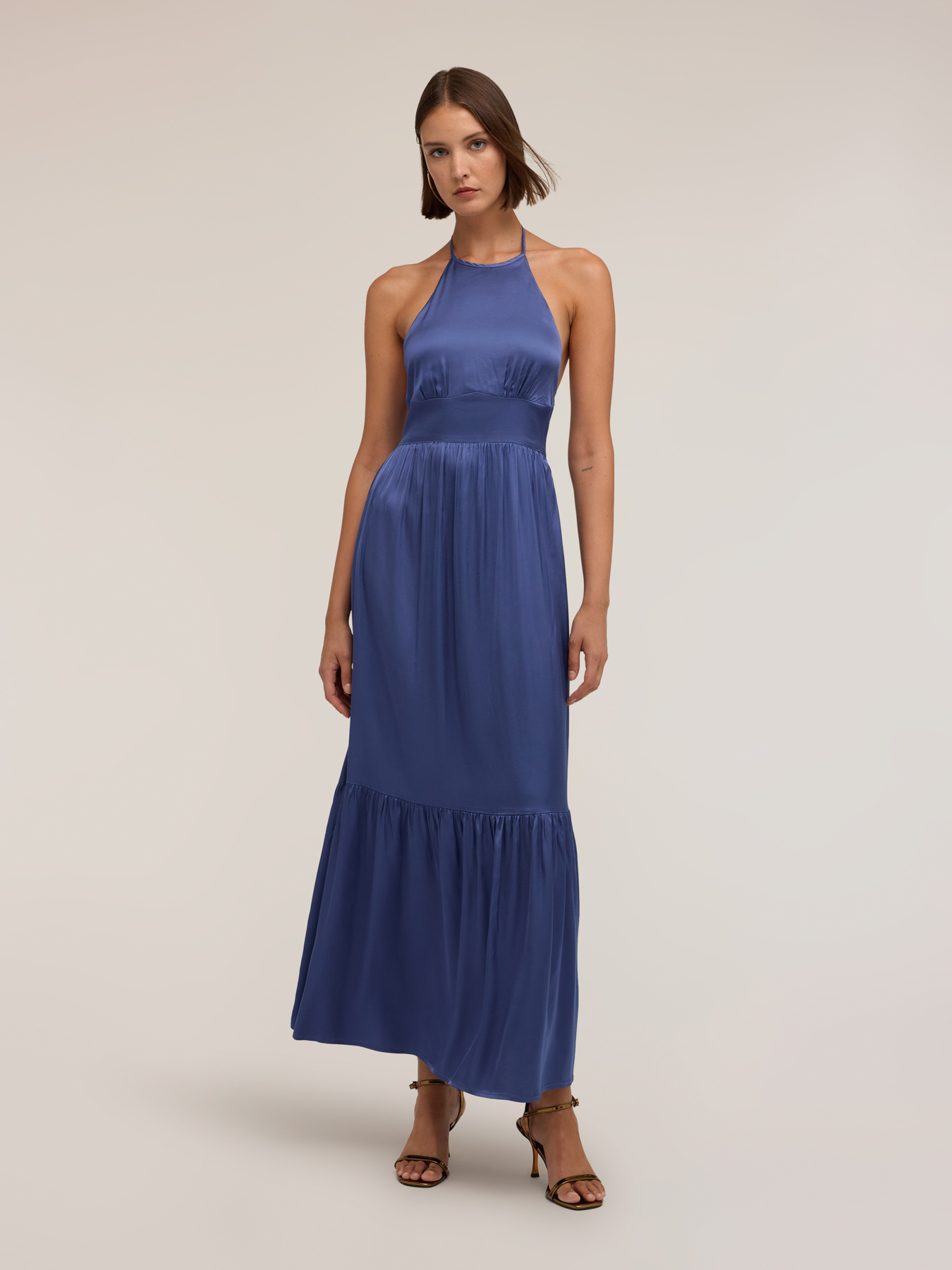 Long satin dress with frill image number 3