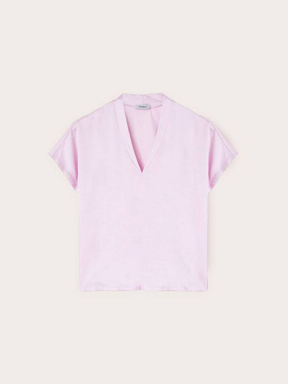 Two-material V-neck T-shirt