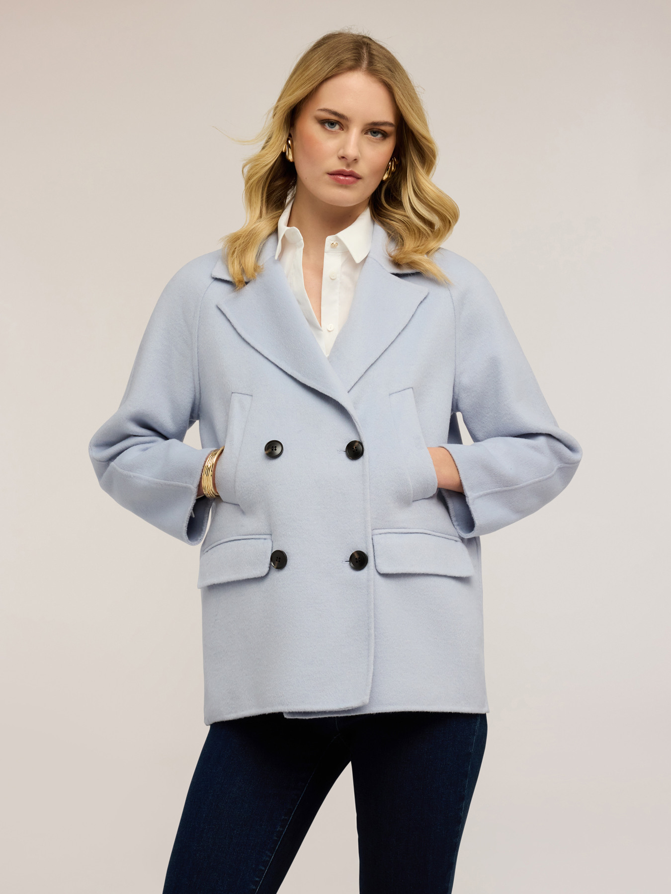 Double-breasted coat in double wool blend image number 0