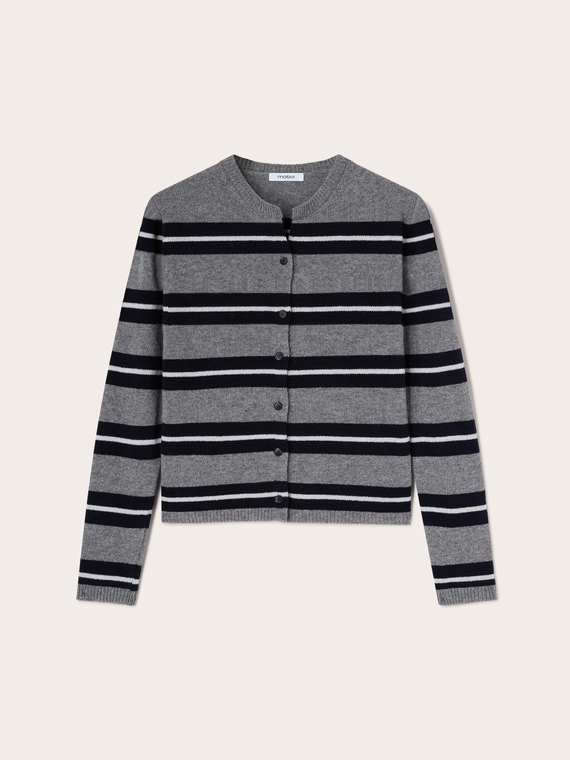 Striped wool-blend knit cardigan