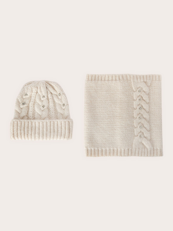 Set sciarpa e berretto con pietre crystal