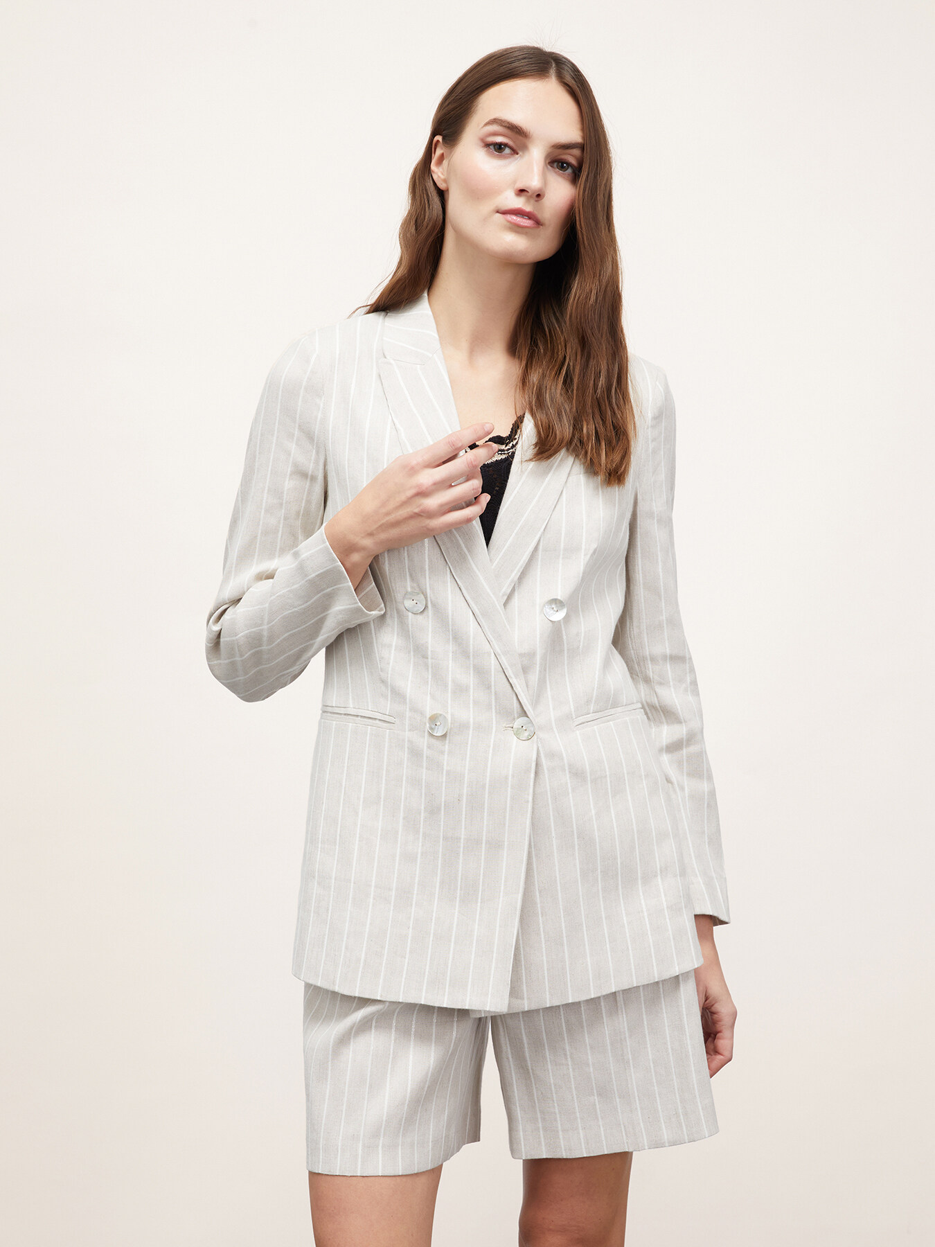 Linen-blend pinstripe blazer jacket image number 0