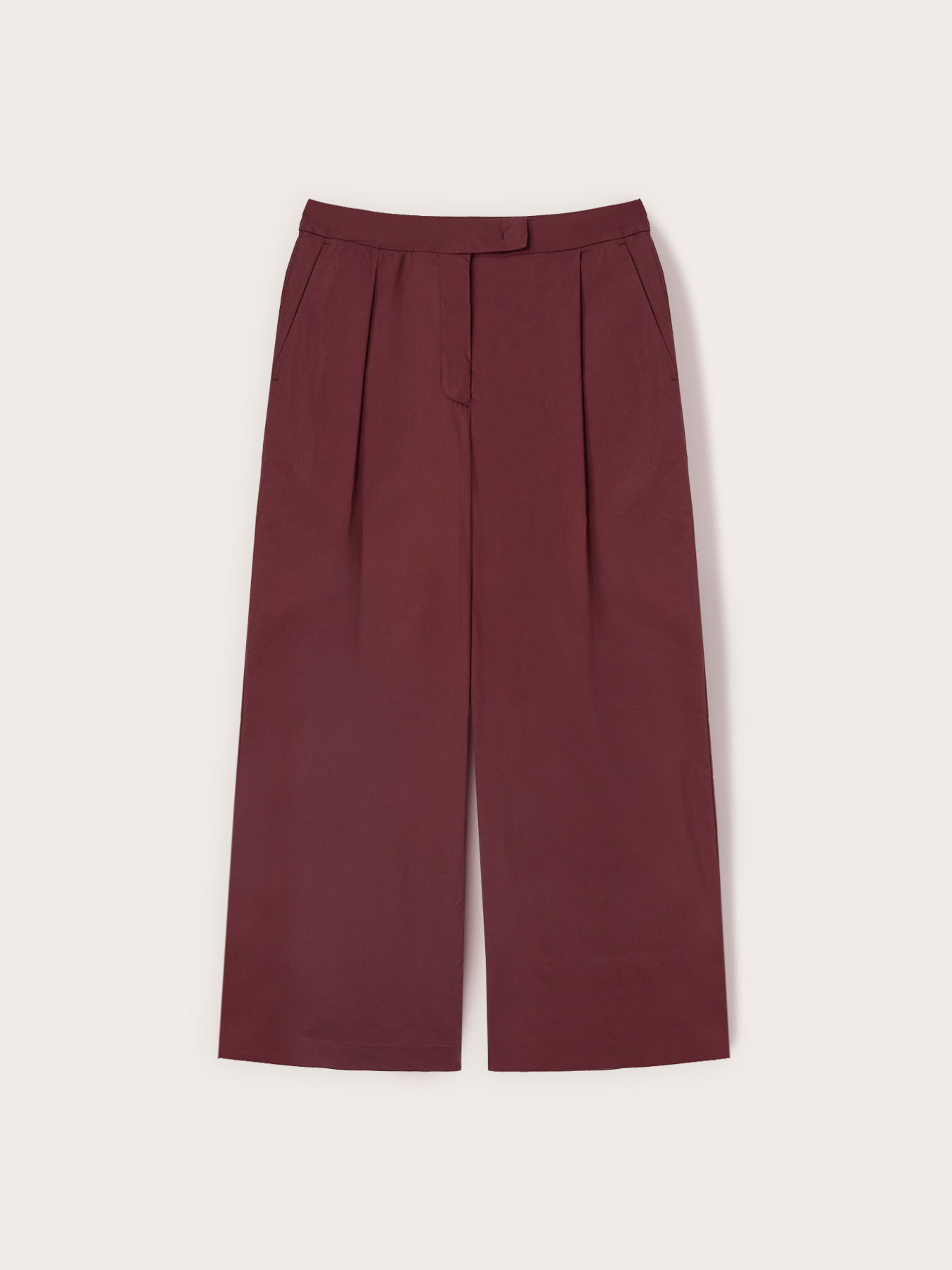 Pantaloni palazzo din poplin cu pense image number 4