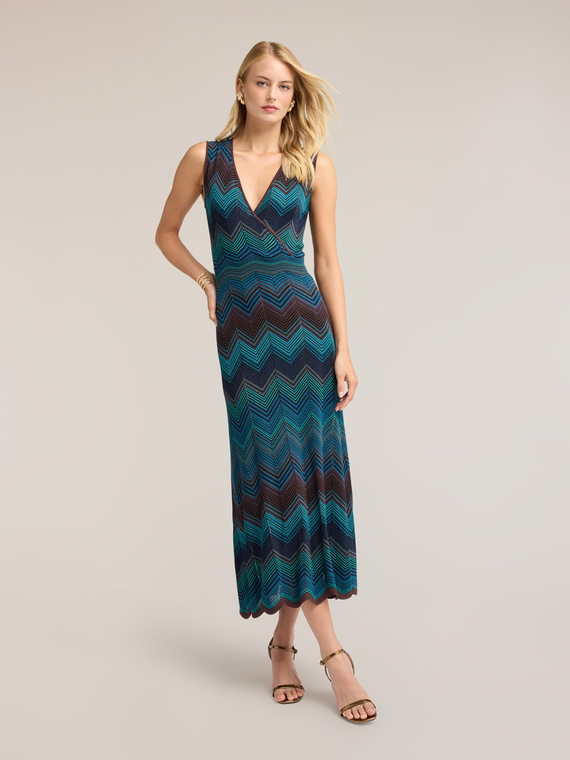 Long sheath dress in fine chevron knitwear