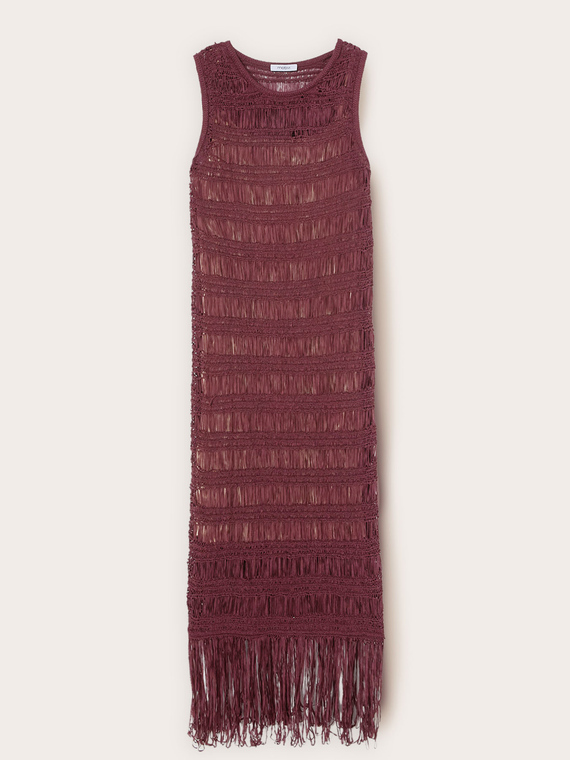 Macram&eacute; knit sheath dress with fringe