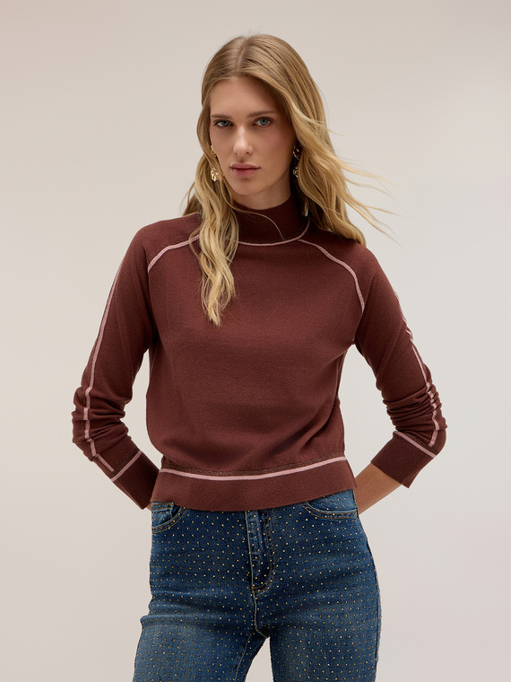 Wool and silk blend knit turtleneck