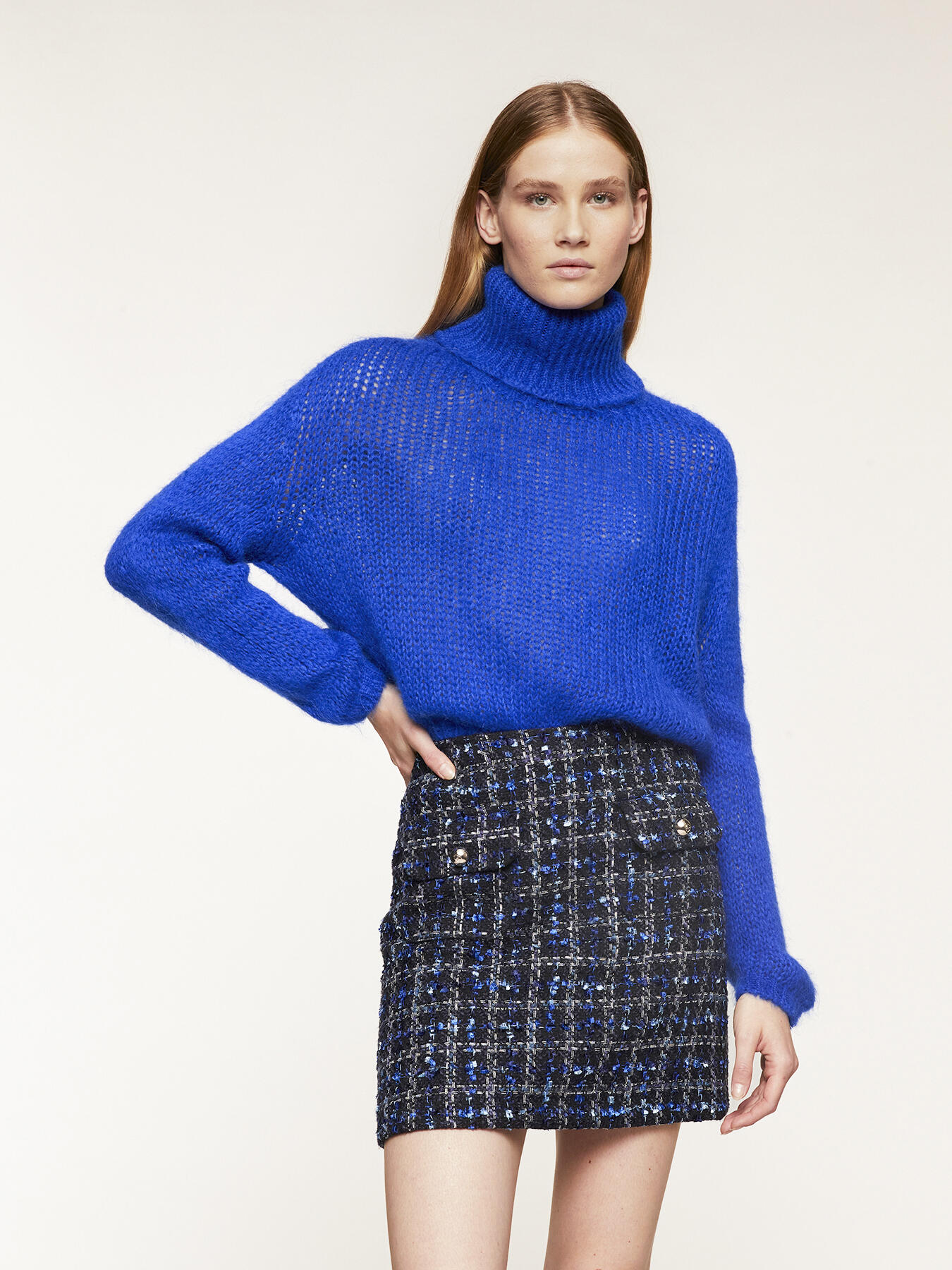 Mohair blend openwork turtleneck sweater image number 0