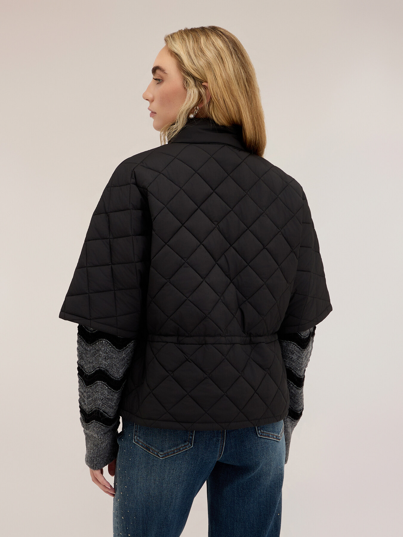 Quilted hooded cape with drawstring image number 1