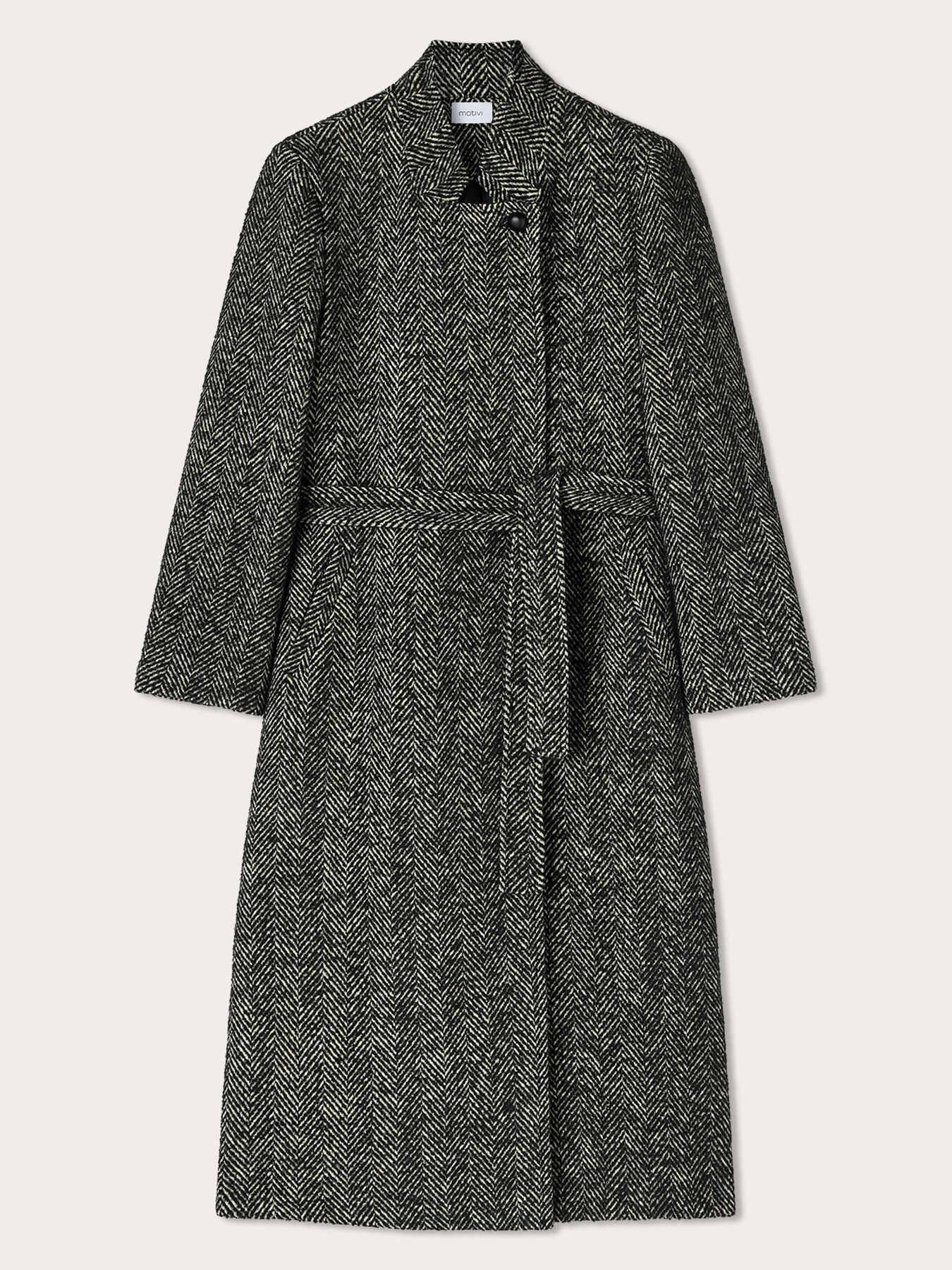 Herringbone coat with belt in cotton-wool blend image number 4