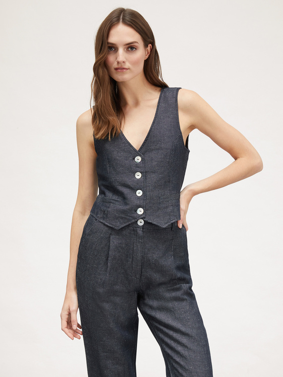Denim-effect linen-blend waistcoat