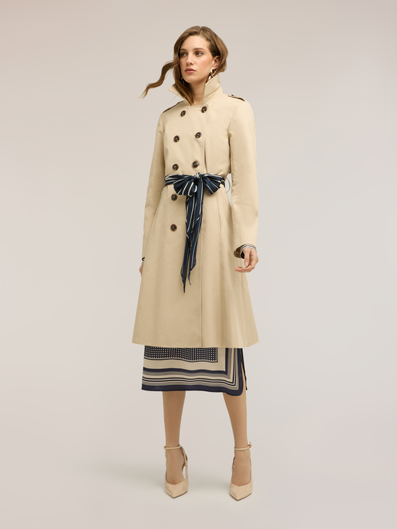 Mixed cotton drill trench coat with double belt