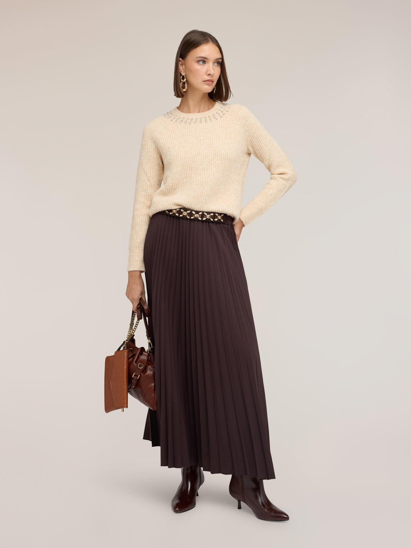 Ribbed wool-blend sweater with stones image number 2