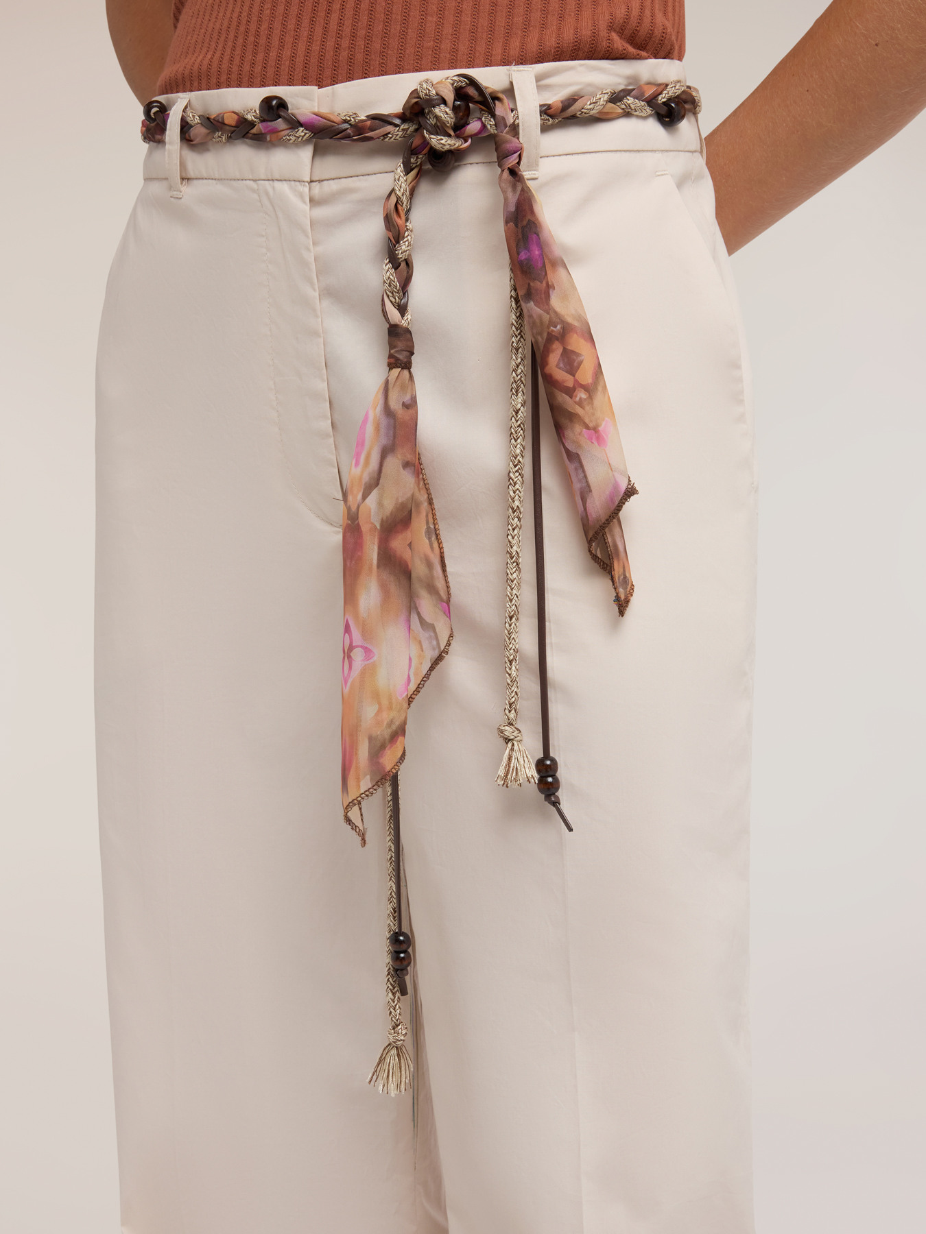 Pantalon palazzo en coton avec ceinture image number 3