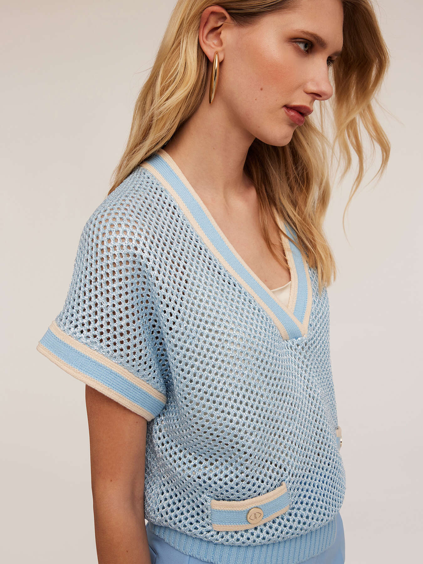 Maglia traforata con micro paillettes image number 3