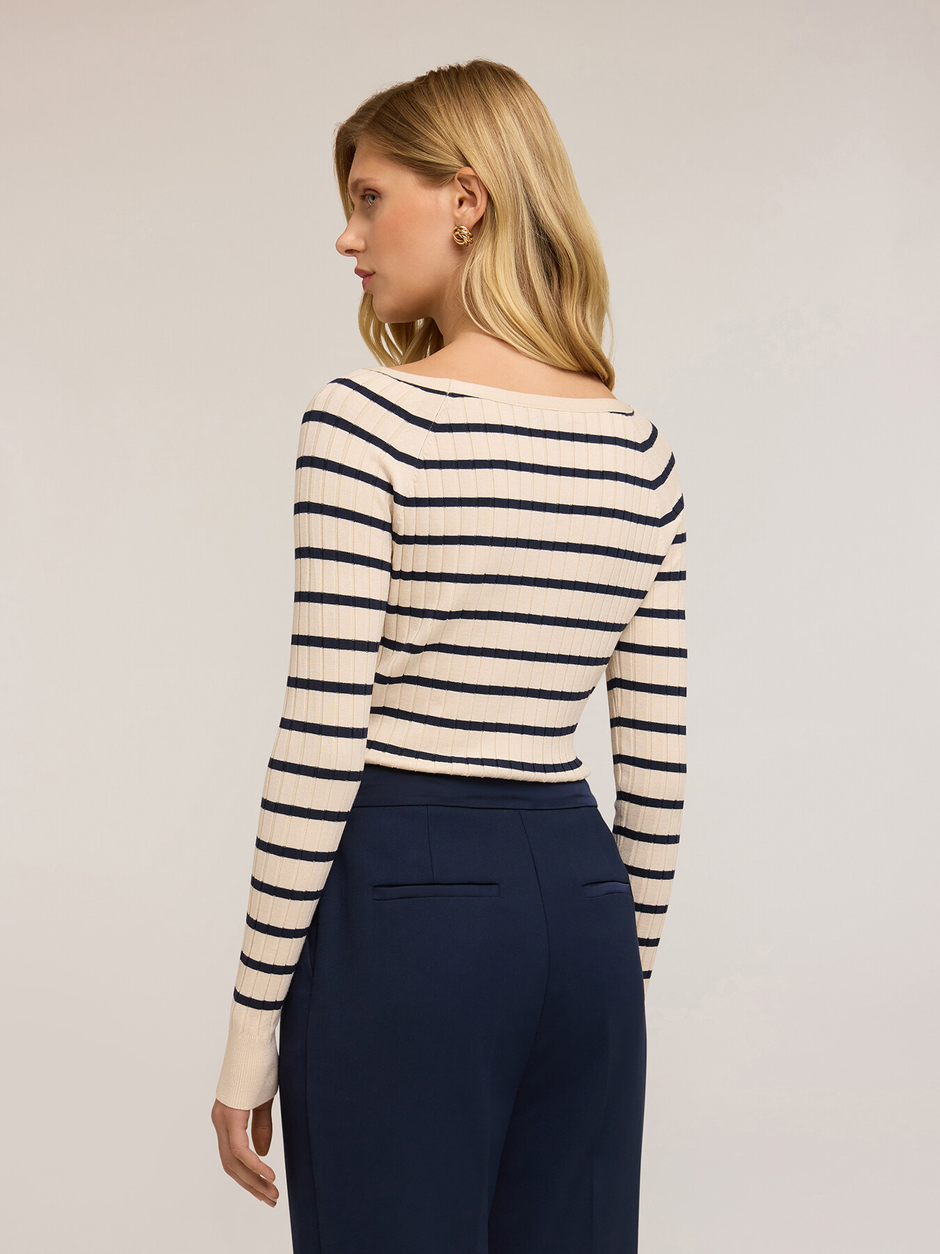 Boat neck sweater in flat rib knit image number 1