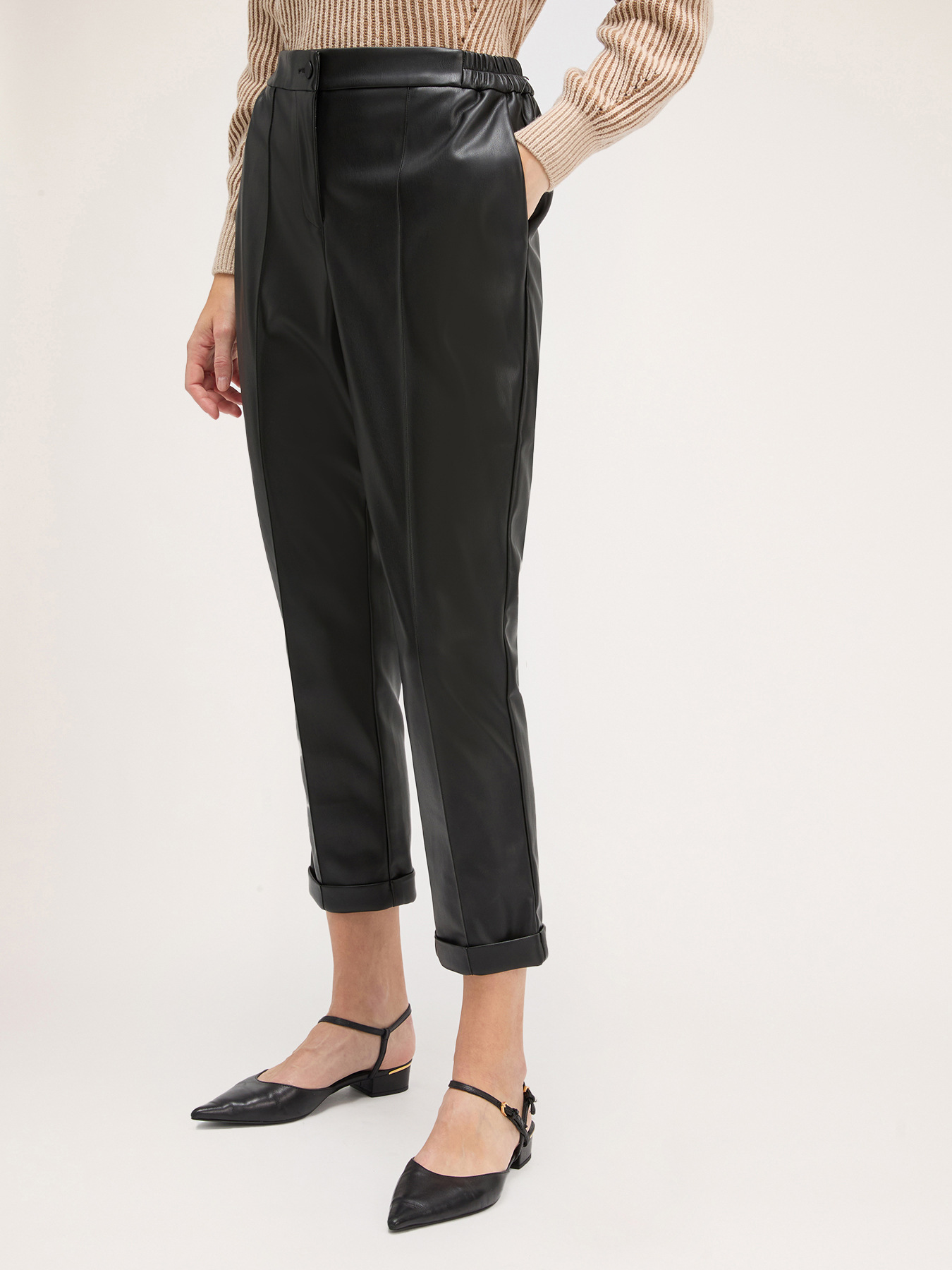 Coated fabric trousers with turn-up image number 0