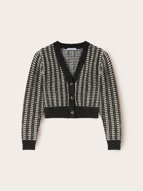 Cardigan scurt perforat din amestec lurex