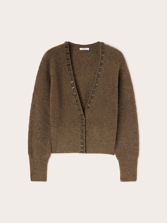 Kimono-Cardigan aus Alpakawolle mit Steinen