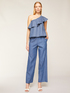 Pinstripe trousers in denim-effect cotton image number 3