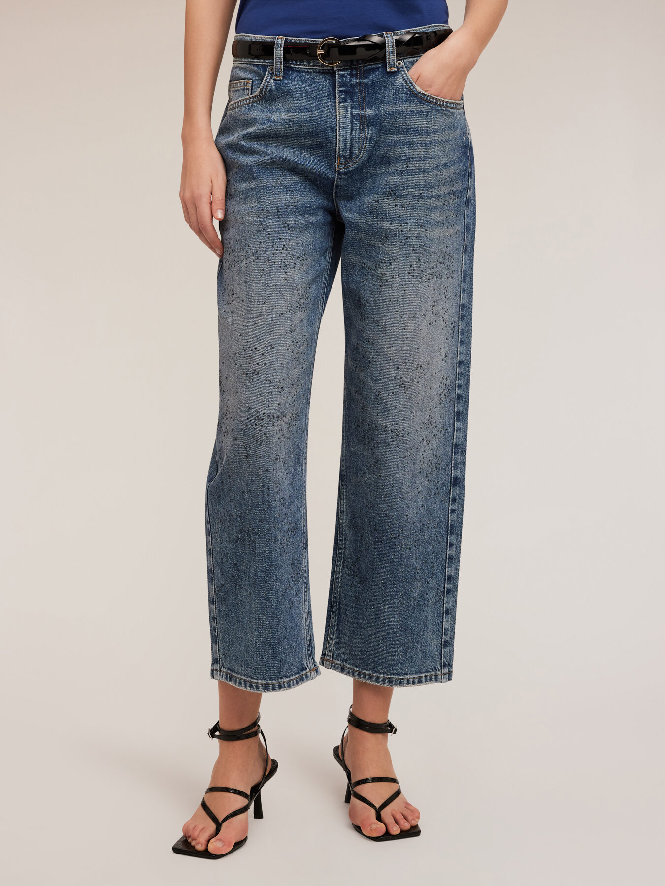 Jeans mit weitem Bein und Strass image number 2