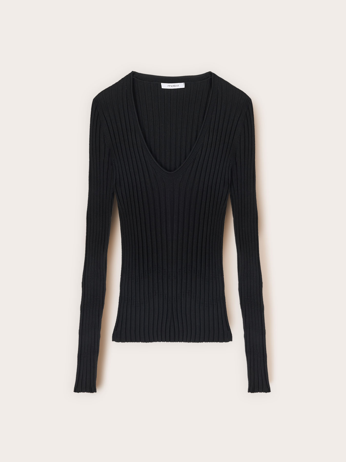 Flachripp-Strickpullover mit V-Ausschnitt image number 4