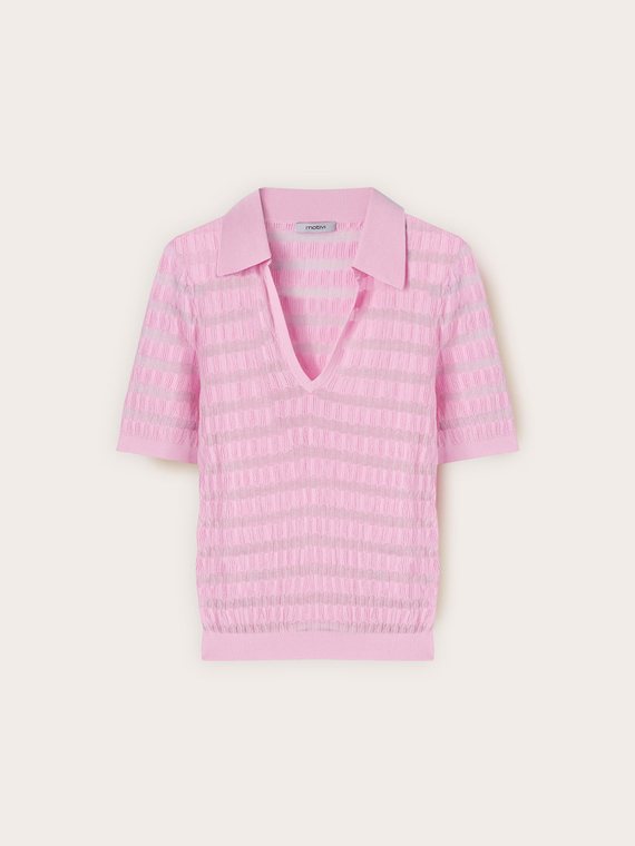 Polo in maglia fine con lavorazione ajour&eacute;